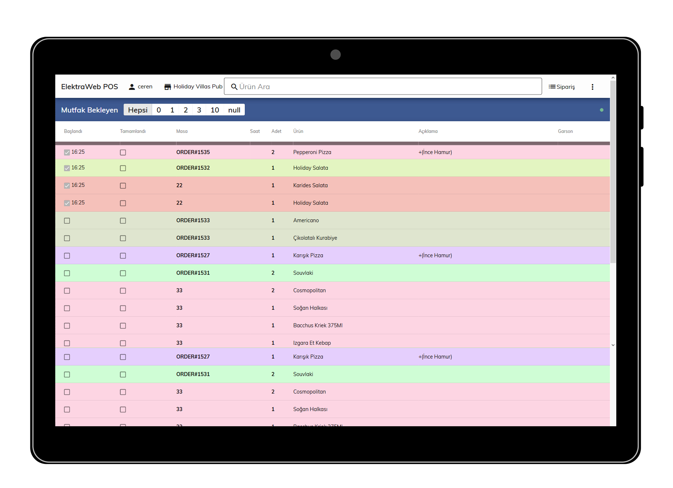 Restoran POS Yönetimi 5 POS TABLET mutfak